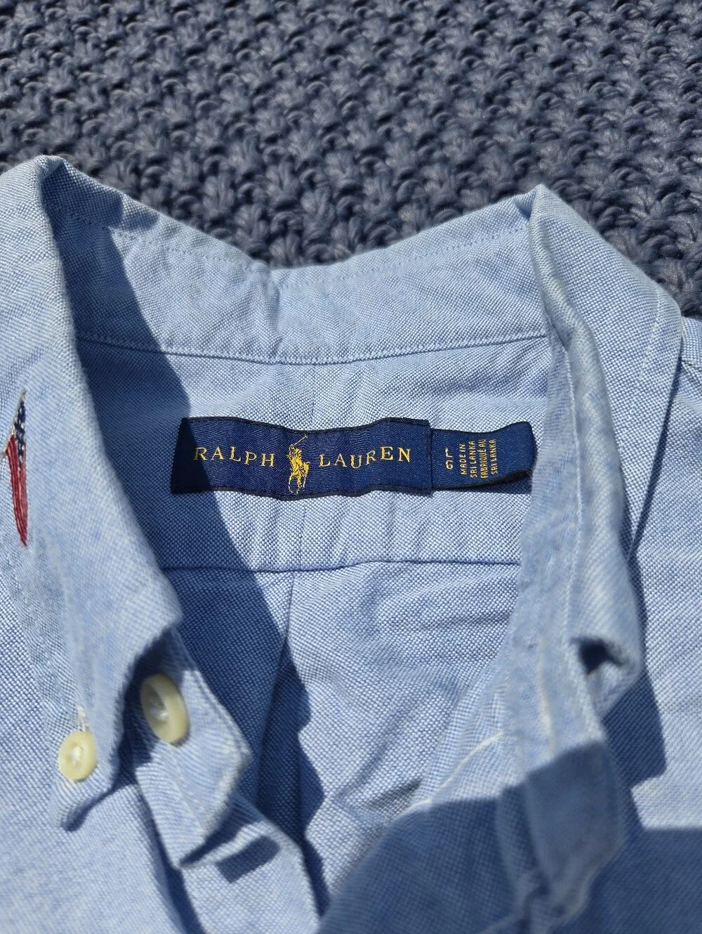 Ralph Lauren Oxford Shirt Men's Large Blue American Flag Embroidered Button Down